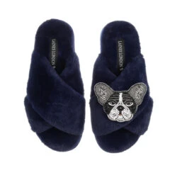 Classic Laines Slippers With Coco The Frenchie Brooch