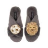 Classic Laines Slippers With Football & Lion Brooches