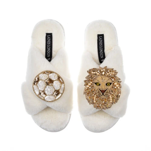 Classic Laines Slippers With Football & Lion Brooches - Image 3