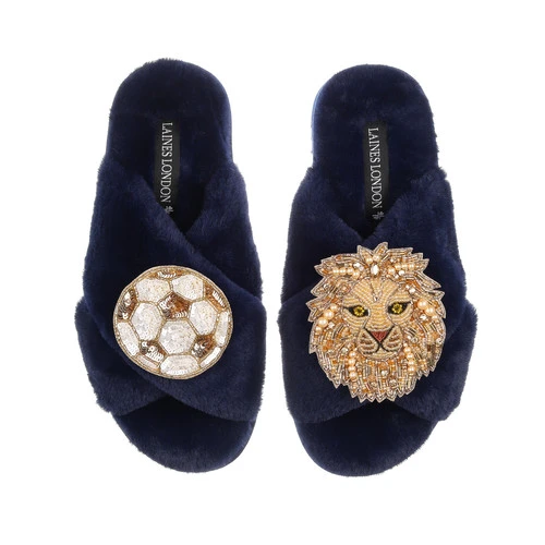 Classic Laines Slippers With Football & Lion Brooches - Image 4