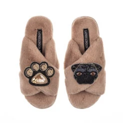 Classic Laines Slippers With Snoopy The Pug & Paw Brooches
