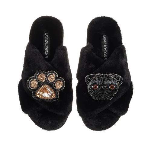 Classic Laines Slippers With Snoopy The Pug & Paw Brooches - Image 5