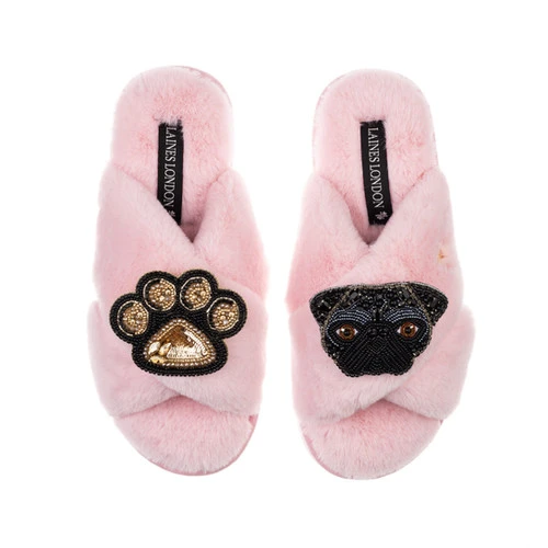 Classic Laines Slippers With Snoopy The Pug & Paw Brooches - Image 6