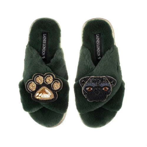 Classic Laines Slippers With Snoopy The Pug & Paw Brooches - Image 7