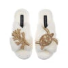Classic Laines Slippers With Gold Turtle & Coral Brooches