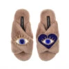 Classic Laines Slippers With Double Blue & Gold Eye Brooches