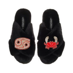Classic Laines Slippers With Cancer Star Sign Brooches