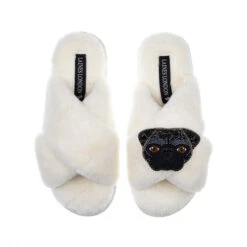 Classic Laines Slippers With Snoopy The Pug Brooch