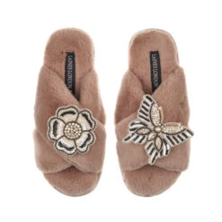 Classic Laines Slippers With Butterfly & Flower Brooches