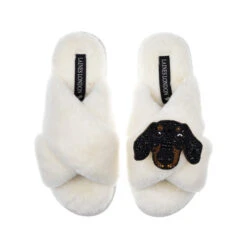 Classic Laines Slippers With Little Sausage Brooch