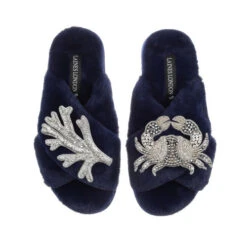 Classic Laines Slippers With Silver Crab & Coral Brooches