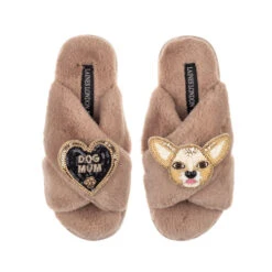 Classic Laines Slippers With Princess The Chihuahua & Dog Mum Brooches