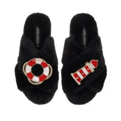 Classic Laines Slippers With Beach Ring & Lighthouse Brooches