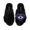 Classic Laines Slippers With Blue & Silver Heart Eye Brooch