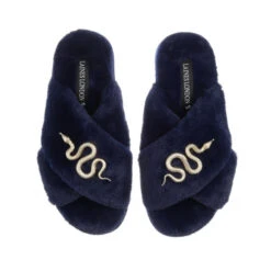 Classic Laines Slippers With Gold Metal Snake Brooches