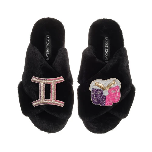 Classic Laines Slippers With Gemini Star Sign Brooches - Image 3