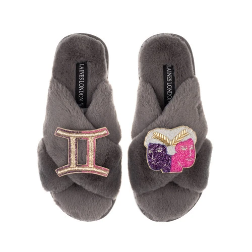 Classic Laines Slippers With Gemini Star Sign Brooches - Image 5