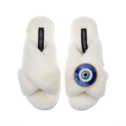 Classic Laines Slippers With Evil Eye Brooch - Image 3
