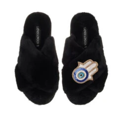 Classic Laines Slippers With Hamsa Hand Brooch