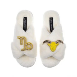 Classic Laines Slippers With Capricorn Star Sign Brooches