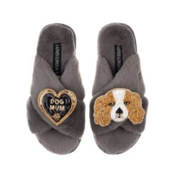Classic Laines Slippers With Lady The King Charles & Dog Mum Brooches