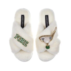 Classic Laines Slippers With Golfer Brooches