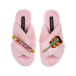 Classic Laines Slippers With Love Hearts & Drumstick Brooches
