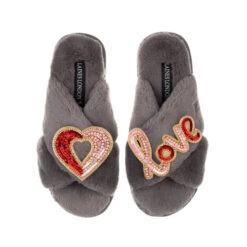 Classic Laines Slippers With Heart & Love Brooches